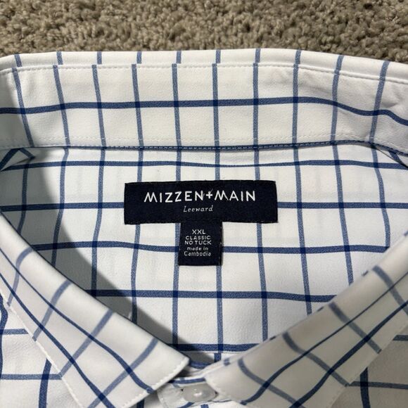 Mizzen Main Leeward Dress Shirt Men’s 2XL White Blue Check Stretch Long Sleeve - Picture 4 of 7